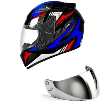 Imagem de Capacete Ebf New Spark Flash Preto e Azul Mais Viseira Prata Tamanho:5