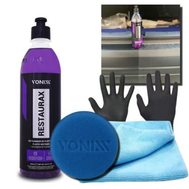 Imagem de Kit Restaurax 500ml + Pano Microfibra + Aplicador Vonixx + Luvas Revit