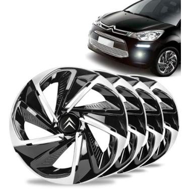 Imagem de Jogo 4 Calota Nitro Aro 14 Preta Prata Citroen C3 C4 Picasso - Elitte