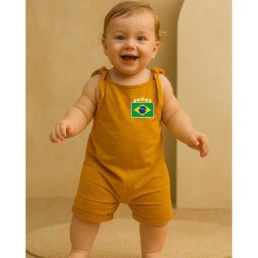 Imagem de Jardineira Bebê Brasil Alça de Amarrar  Body Romper Temático Mesversár