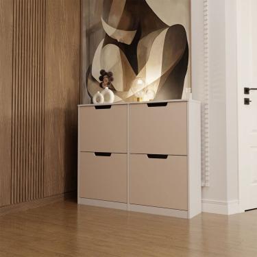Imagem de Sapateira Milano 4 Portas para 16 Pares de Sapato Creme/Branco - Panorama Móveis