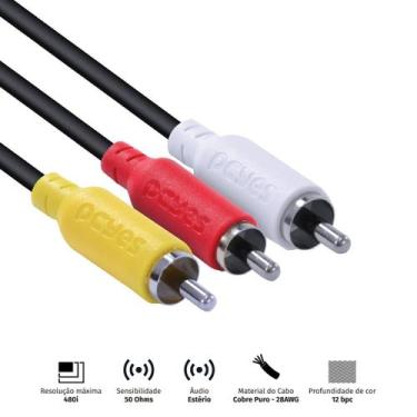Imagem de Cabo De Video 3 Rca M X 3 Rca M 2 Metros P3R-2 - PCYES