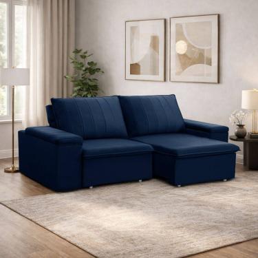 Imagem de Sofá 3 Lugares Retrátil Reclinável Para Sala 205cm Malfati F04 Veludo Azul - Lyam Decor