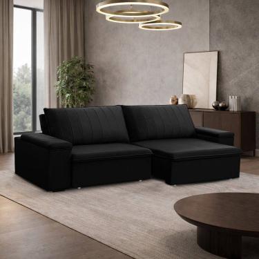 Imagem de Sofá 3 Lugares Retrátil Reclinável Para Sala 245cm Malfati F04 Veludo Preto - Lyam Decor