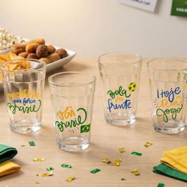 Imagem de Kit 4 Copos Americanos Torcida Brasil Futebol 190ml Jogo De Copos Temá