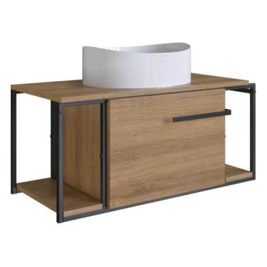 Imagem de Gabinete Suspenso Para Banheiro 80cm P1019 Mel Com Cuba Berlin Branca 