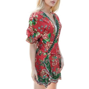 Imagem de Saída de Praia Feminina Estampada Estilo kimono - Missatti, Vermelho, 