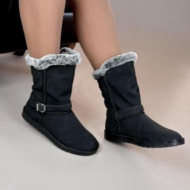 Imagem de Bota feminina de Cano baixo camurça Pelinho - Mooncity, Preto, 35
