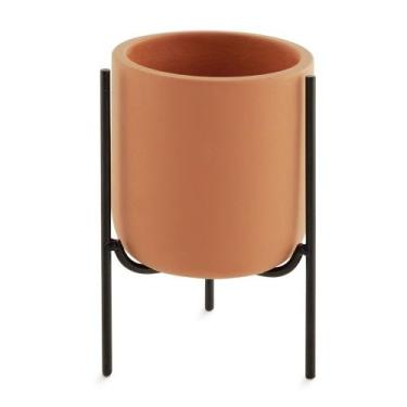 Imagem de Cachepot Terracota Em Cimento Com Suporte Metalico Preto 15x10 M02 - D