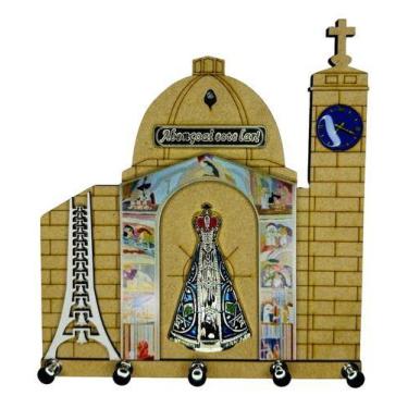 Imagem de Porta Chave Madeira Mdf Aparecida Dourado Basílica Parede - SANTISSIMA