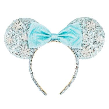 Imagem de Tiara Infantil Orelhas Minnie Mouse com Laço Azul em Poliéster e Plástico 20cm 1 Unidade Disney