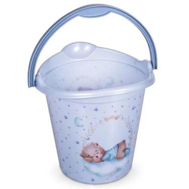Imagem de Balde Urso Azul Bebê 8 Litros Resistente Baldinho Plástico Infantil Me
