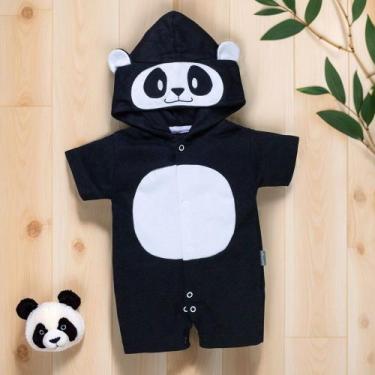Imagem de Macacão de Bebê Curto Capuz Bichinhos Bordado Panda Preto - Era Uma Ve