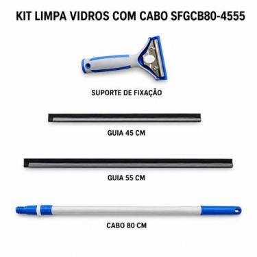Imagem de Rodo Limpa Vidros Bralimpia laminas de 45 e 55cm cabo 80 cm