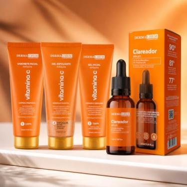 Imagem de Kit Skincare Vitamina C Sabonete+Esfoliante+Gel Hidratante+Serum Clareador Dermachem