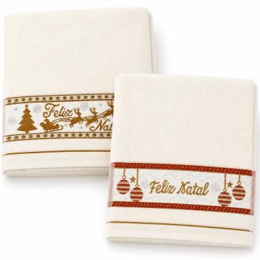 Imagem de Toalha de Mãos e Lavabo Natalina 30x50CM 100% Algodão 400g-m2 Macia e Absorvente Cream-Pérola Bene Casa