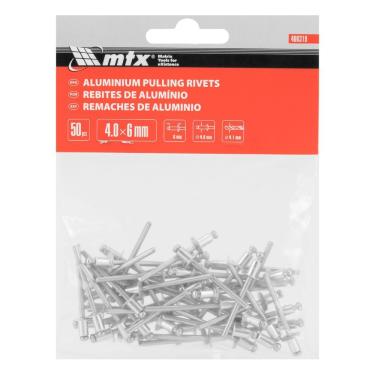 Imagem de Rebites de Repuxo 4 X 6mm Fixação Segura Corpo Alumínio Pino Aço Galvanizado 50 Peças MTX