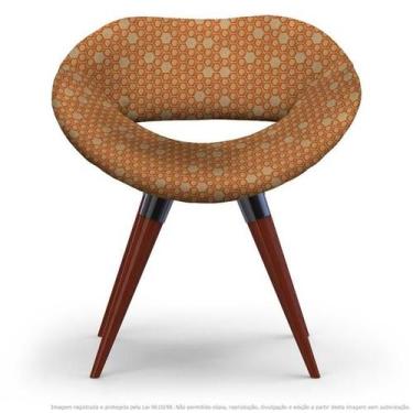 Imagem de Cadeira Beijo Colmeia Marrom E Laranja Poltrona Decorativa Com Base Fi