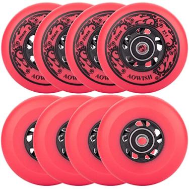 Imagem de Rodas de hóquei AOWISH para ambientes externos com asfalto embutido, lâminas 85A, patins de substituição com rolamentos de velocidade ABEC-9 e espaçadores (vermelho, 80 mm)