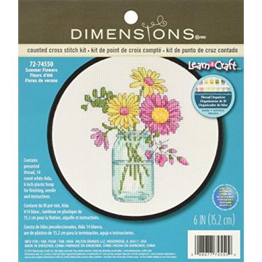Imagem de Dimensions Kit de ponto cruz de flores de verão para iniciantes, pano Aida branco com 14 unidades, 15 cm D