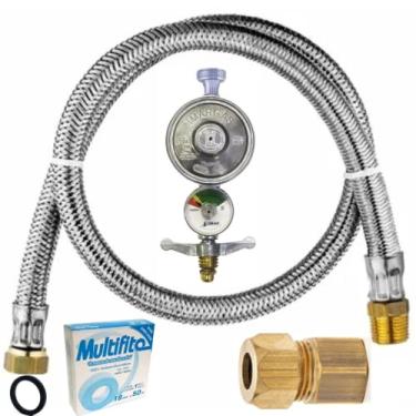 Imagem de Kit de Instalação de Gás CTFLEX Prata Mangueira+Regulador+Adaptador Tamanho: 1,00 Metro