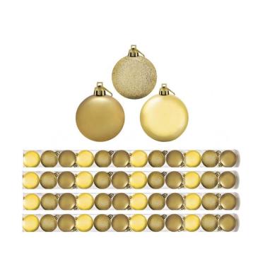 Imagem de Kit 48 Bolas Natal Mista Gliter, Fosca e Lisa Dourada 5cm - Rio Master