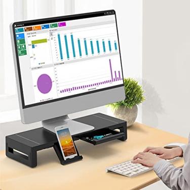 Imagem de Suporte para monitor, suporte para monitor de computador dobrável RGB com gaveta de armazenamento e suporte para celular, comprimento regulável, suporte de mesa de carregamento USB 3.0, suporte de car