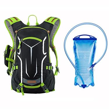 Imagem de Mochila de hidratação multifuncional com bexiga de água 2L para ciclismo caminhada escalada acampamento corrida 18L mochila reflexiva esportiva, verde, 49 * 25 * 18 cm
