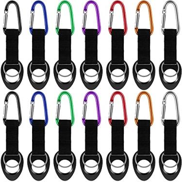 Imagem de 7 peças de suporte de garrafa de água para pendurar, clipe de silicone para garrafa de água ao ar livre, fivela portátil para garrafa de água, suporte de anel com chaveiro para mochila, cinto, acampamento, viagens