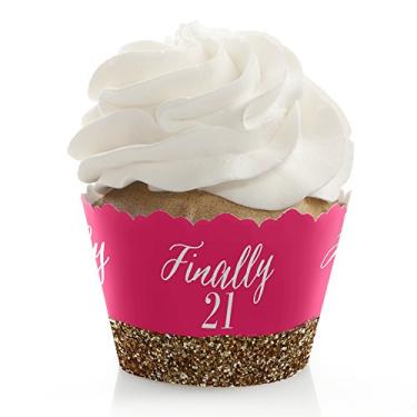 Imagem de Finally 21 Girl - 21 Decorações de festa de aniversário - Embrulhos de cupcake de festa - Conjunto com 12