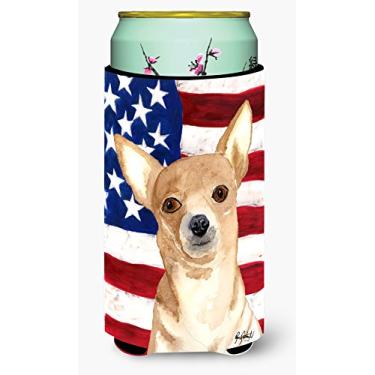 Imagem de USA American Flag Chihuahua Tall Boy Beverage Insulator Beverage Insulator Hugger RDR3009TBC