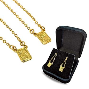 Imagem de Escapulario Semijoia Banhado A Ouro Dourado de Nossa Senhora do Carmo e Sagrada Coração de Jesus Delicado Com Caixinha