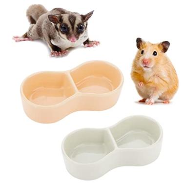 Imagem de 2 peças tigela de comida de cerâmica para hamster, design de grade dupla, prato anti-virada para alimentos e água para hamster, ouriço, planador de açúcar, roedor de esquilo (cores podem variar)