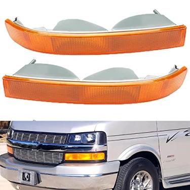 Imagem de JESYMBX 1 par de luz de direção da lâmpada de seta dianteira esquerda e direita para Chevy GMC Van 1500 2500 2003 2004 2005-2019 2003-2015 GM2521188 GM2520188 Amarelo