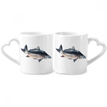 Imagem de Conjunto de canecas de porcelana para casais, comida de peixe oceânico, alça de coração