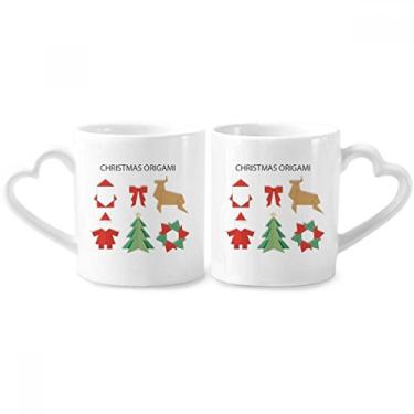 Imagem de Conjunto de canecas de porcelana para casais, estampa de origami, vermelho, abstrato, de Natal, com alça de coração