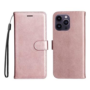 Imagem de YINGDAFENG Capa para iPhone 14/14 Pro/14 Plus/14 Pro Max, capa protetora magnética de couro PU com suporte flip com slot para cartão, alça de pulso à prova de choque, capa interna de TPU, rosa, 14 plus 6,7 polegadas