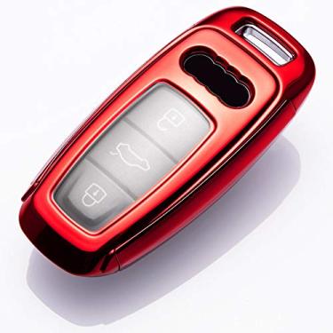 Imagem de YJADHU Capa protetora de capa de chave de carro TPU para capa de chave, apto para Audi A3 2021 A6L A7 A8 Q8 E-tron C8 D5 2019 2020, vermelho