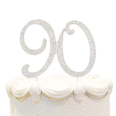 Imagem de (90-Silver) - Bling Crystal 90 Birthday Cake Topper - Best Keepsake 90th Party Decorations Silver