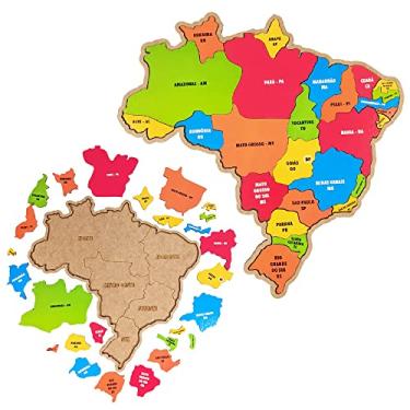 Imagem de Quebra Cabeça Mapa Do Brasil Com Estados Infantil Madeira MDF 26 Peças Grande Educativo Pedagógico Didático Presente Para Criança
