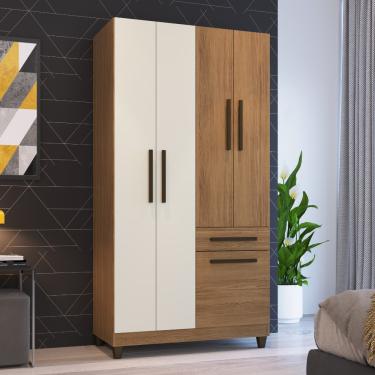 Imagem de Guarda Roupa Solteiro 5 Portas 1 Gaveta Laguna Faimec - Canela com Off White