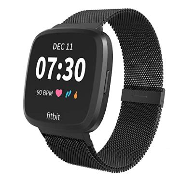 Imagem de Pulseiras magnéticas Limque compatíveis com Fitbit Versa/Versa 2/Versa Lite/SE, pulseira de reposição ajustável de metal para relógio inteligente Fitbit Versa multicolorido, Preto, Large