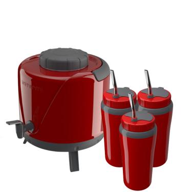 Imagem de Kit Tererê Garrafa Térmica 5L + Copo Térmico Vermelho 650ml