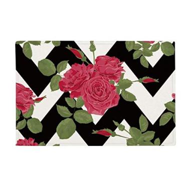 Imagem de Tapete antiderrapante para porta de banheiro com desenho de rosas vermelhas