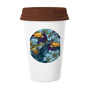 Imagem de Caneca de cerâmica com estampa contínua de pássaro de orquídea quadrada de vidro para beber café
