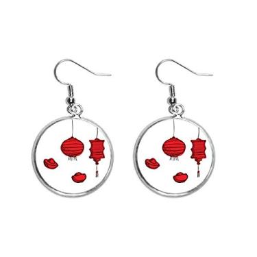 Imagem de Brinco feminino com pingente de orelha de galo do ano chinês com lanternas vermelhas