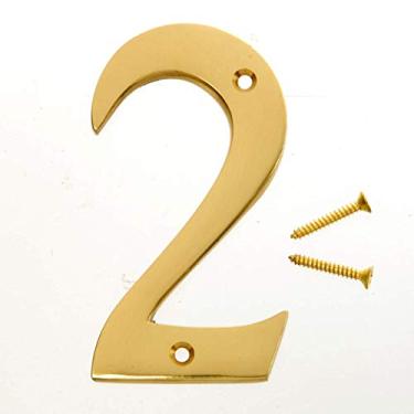 Imagem de Hy-Ko Products Pulseira - 90/2 de latão vendido número 2 (TWO) 10 cm de altura, acabamento em latão, 1 peça