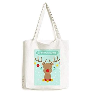 Imagem de Bolsa de lona com floco de neve com estrela e cervo bolsa de compras casual