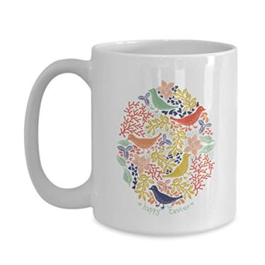 Imagem de Caneca de café de cerâmica com design de pássaros de páscoa feliz ideia de presentes