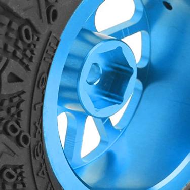 Imagem de Pneu de borracha RC, 1.9 pol. 4 unidades, cubo da roda, liga de alumínio resistente e durável Pneu RC ecológico prático, para carro RC 1/10 ZD Racing(azul)